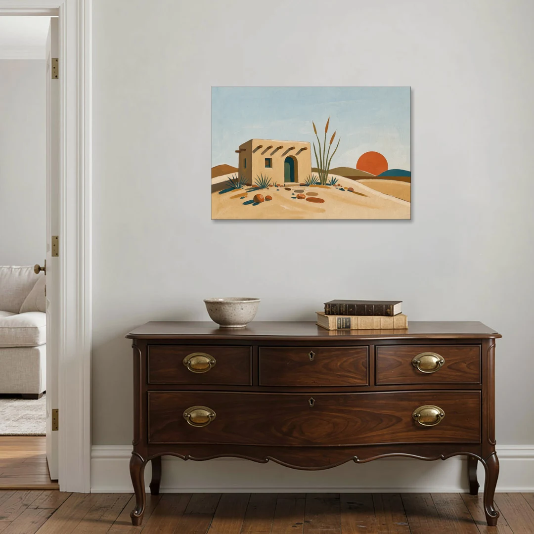 Adobe House Painting at Desert Sundown - Canvas Wall Art - Coffee Table - 36x24