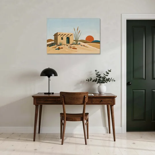Adobe House Painting at Desert Sundown - Canvas Wall Art - Office - 36x24