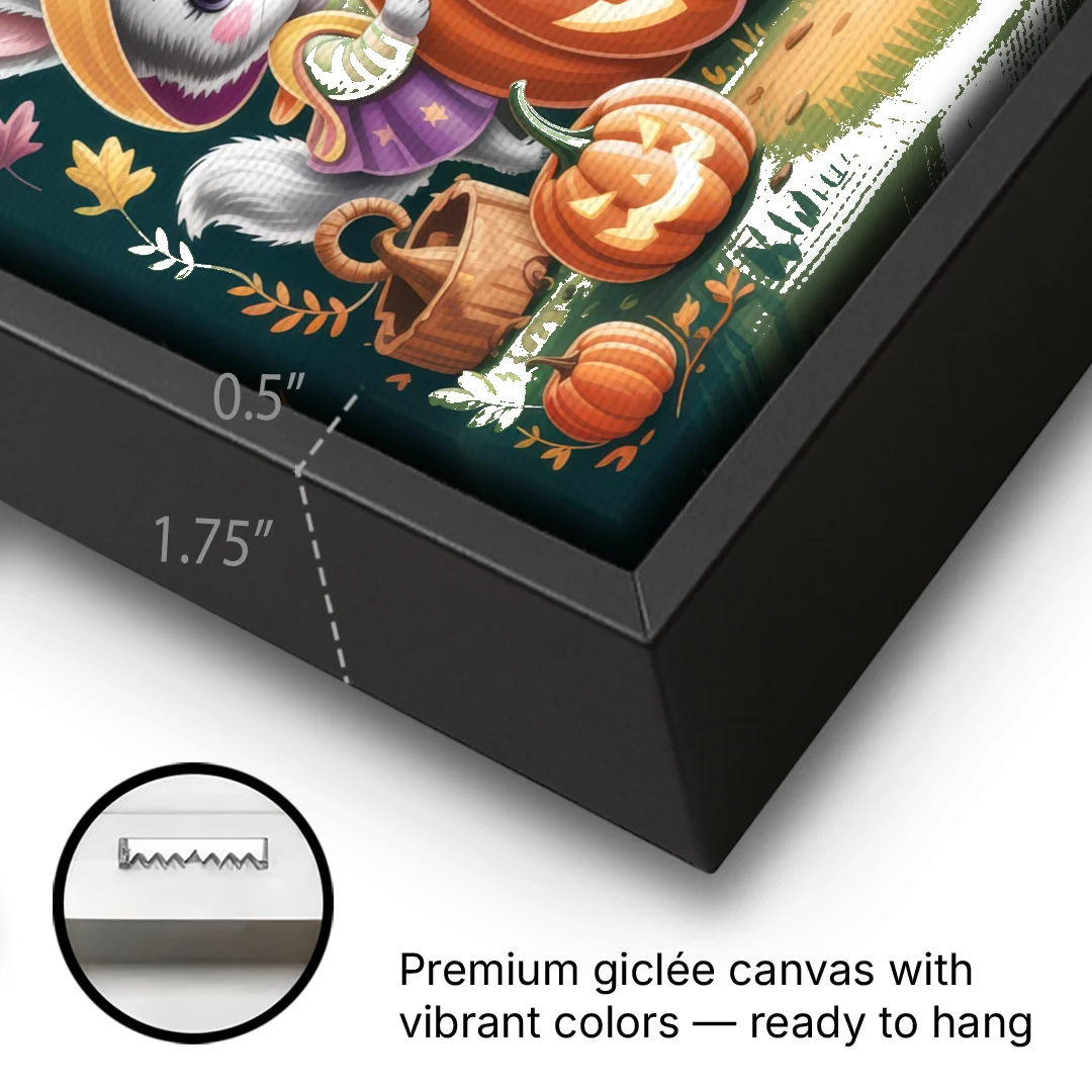 Adorable Animal TrickorTreat Cute Halloween - Black Framed Canvas Wall Art - Gallery Wrap Corner