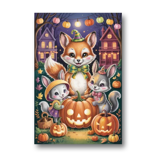 Adorable Animal TrickorTreat Cute Halloween - Canvas Wall Art - Front