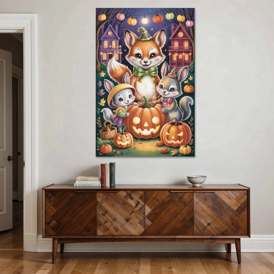 Adorable Animal TrickorTreat Cute Halloween - Canvas Wall Art - Coffee Table - 40x60