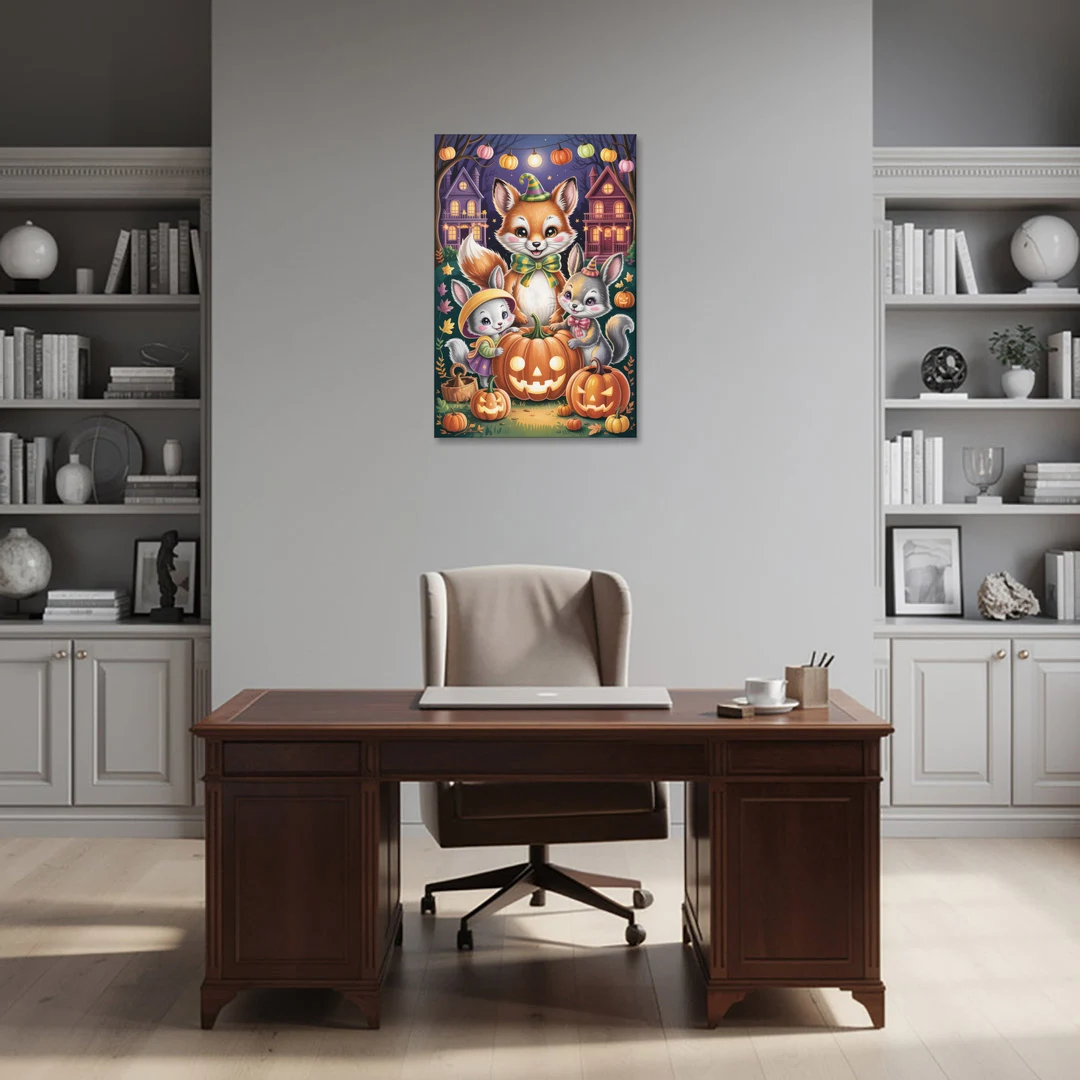 Adorable Animal TrickorTreat Cute Halloween - Canvas Wall Art - Office - 24x36