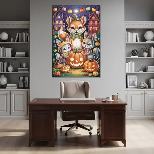 Adorable Animal TrickorTreat Cute Halloween - Canvas Wall Art - Office - 40x60