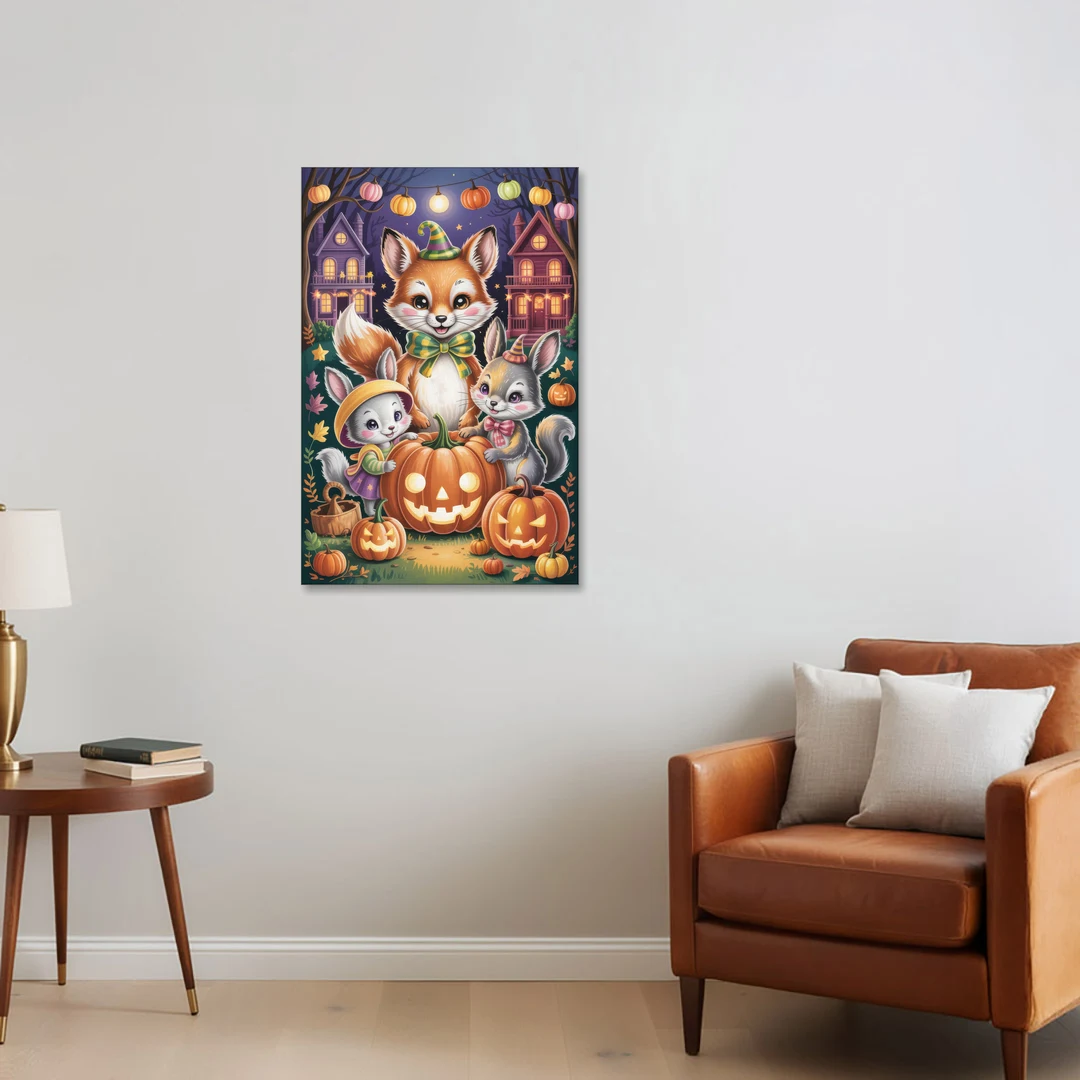 Adorable Animal TrickorTreat Cute Halloween - Canvas Wall Art - Sofa - 24x36