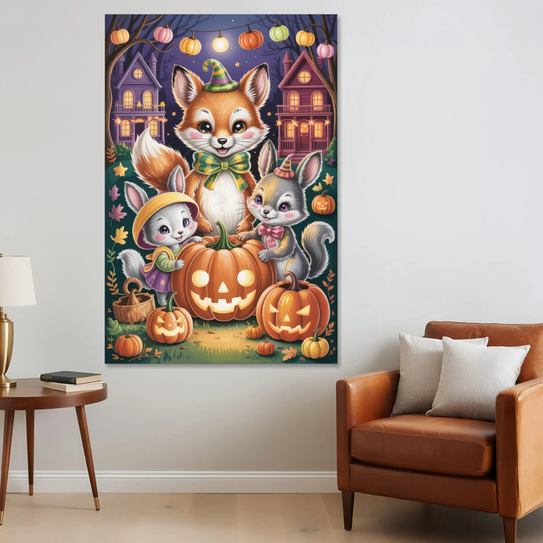 Adorable Animal TrickorTreat Cute Halloween - Canvas Wall Art - Sofa - 40x60