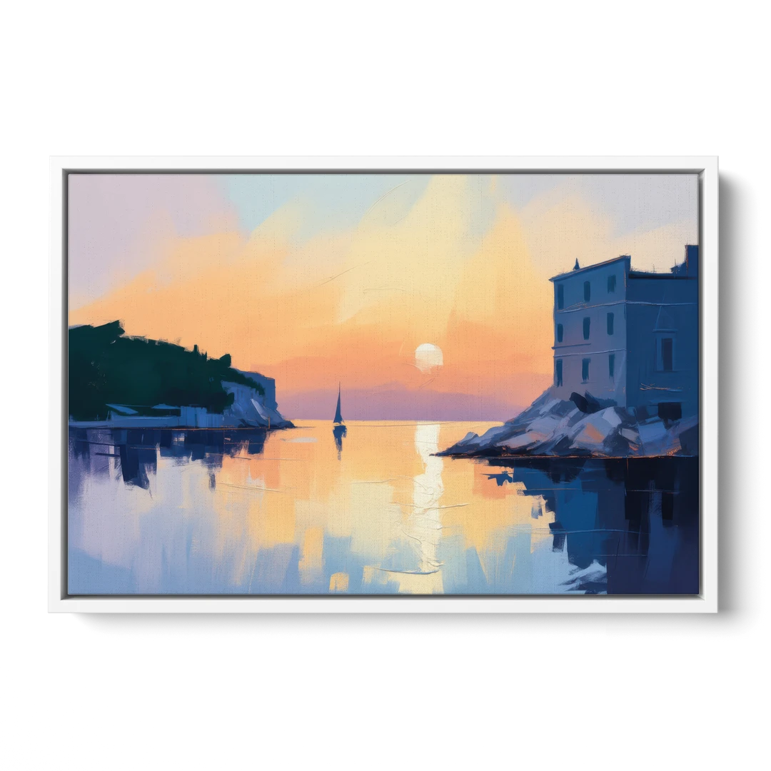 Adriatic Sunset - White Framed Canvas Wall Art - Front