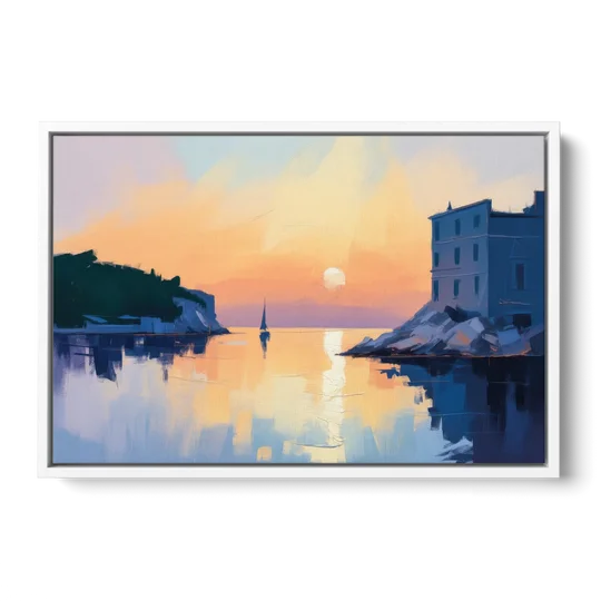 Adriatic Sunset - White Framed Canvas Wall Art - Front