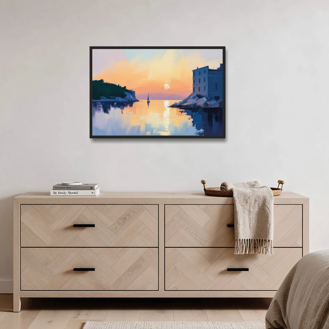 Adriatic Sunset - Black Framed Canvas Wall Art - Coffee Table - 36x24
