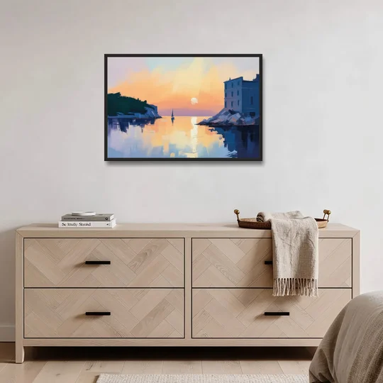 Adriatic Sunset - Black Framed Canvas Wall Art - Coffee Table - 36x24