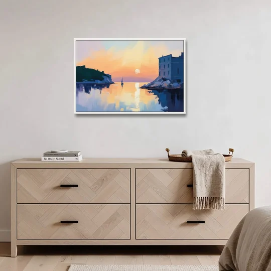 Adriatic Sunset - White Framed Canvas Wall Art - Coffee Table - 36x24