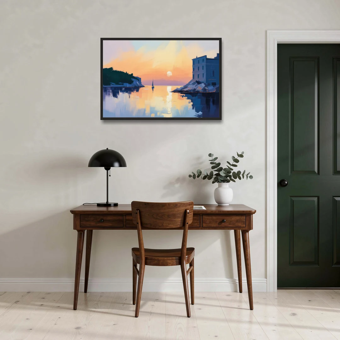 Adriatic Sunset - Black Framed Canvas Wall Art - Office - 36x24