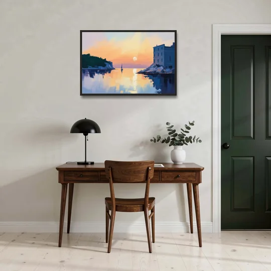 Adriatic Sunset - Black Framed Canvas Wall Art - Office - 36x24