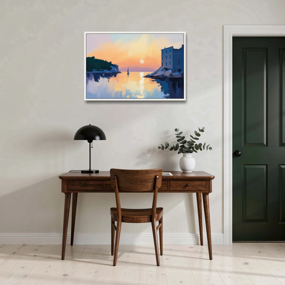Adriatic Sunset - White Framed Canvas Wall Art - Office - 36x24