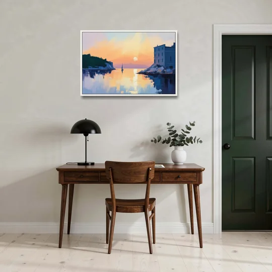 Adriatic Sunset - White Framed Canvas Wall Art - Office - 36x24