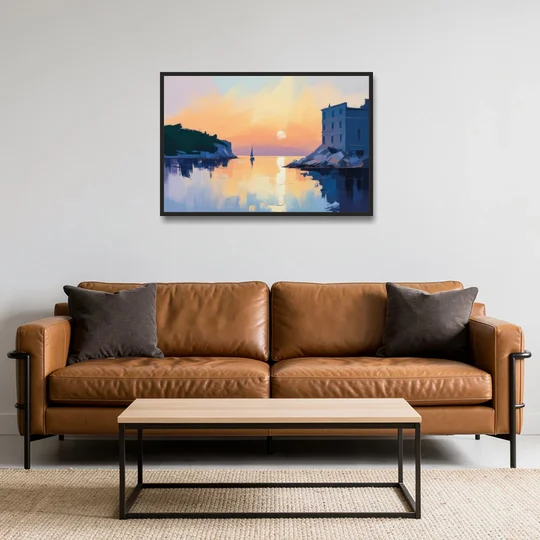 Adriatic Sunset - Black Framed Canvas Wall Art - Sofa - 36x24