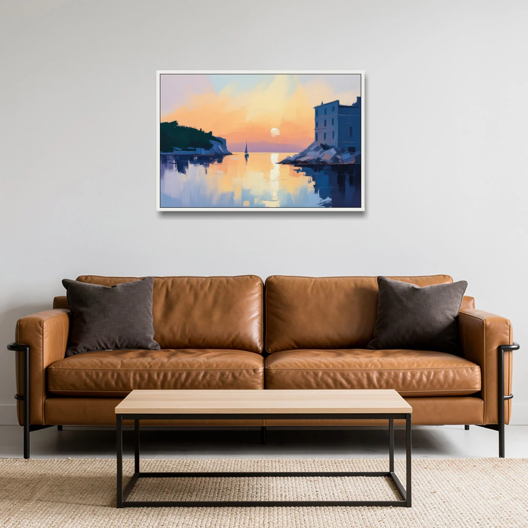 Adriatic Sunset - White Framed Canvas Wall Art - Sofa - 36x24