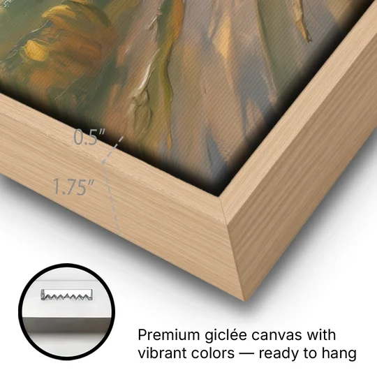 Aesthetic Christian Serene Hillscape - Oak Framed Canvas Wall Art - Gallery Wrap Corner