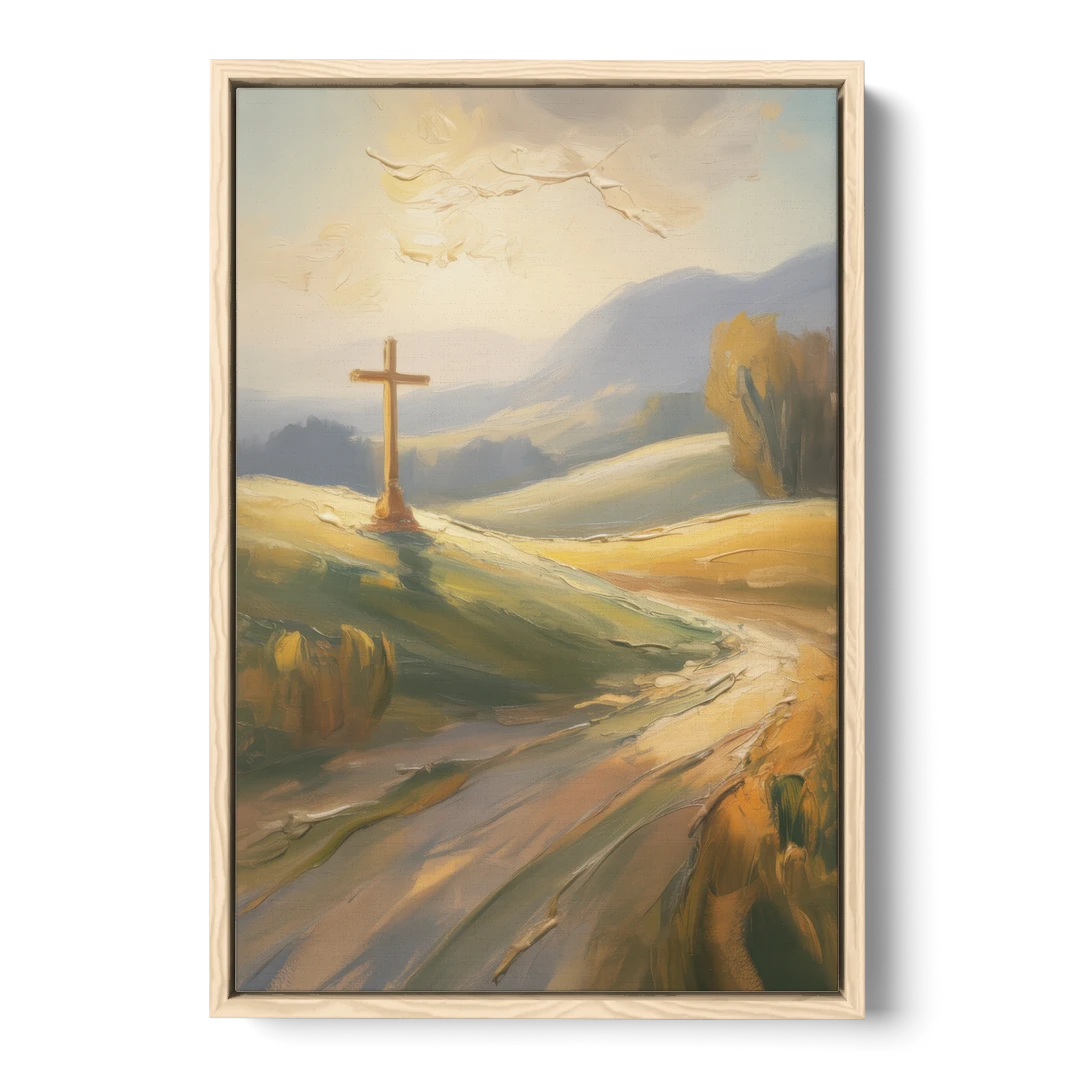 Aesthetic Christian Serene Hillscape - Oak Framed Canvas Wall Art - Front