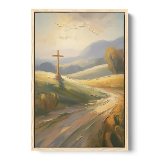 Aesthetic Christian Serene Hillscape - Oak Framed Canvas Wall Art - Front