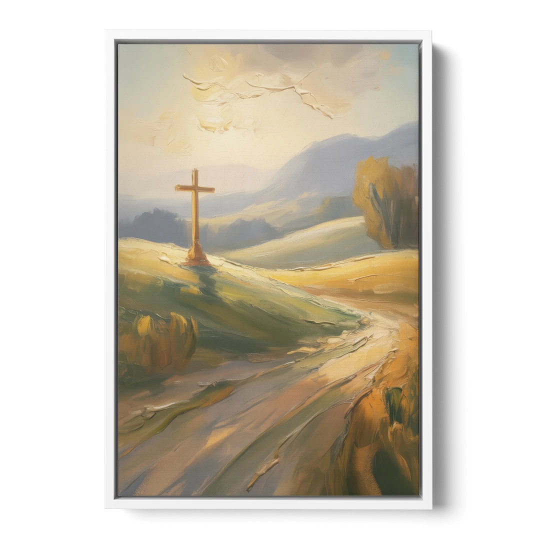Aesthetic Christian Serene Hillscape - White Framed Canvas Wall Art - Front