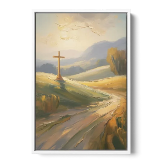 Aesthetic Christian Serene Hillscape - White Framed Canvas Wall Art - Front