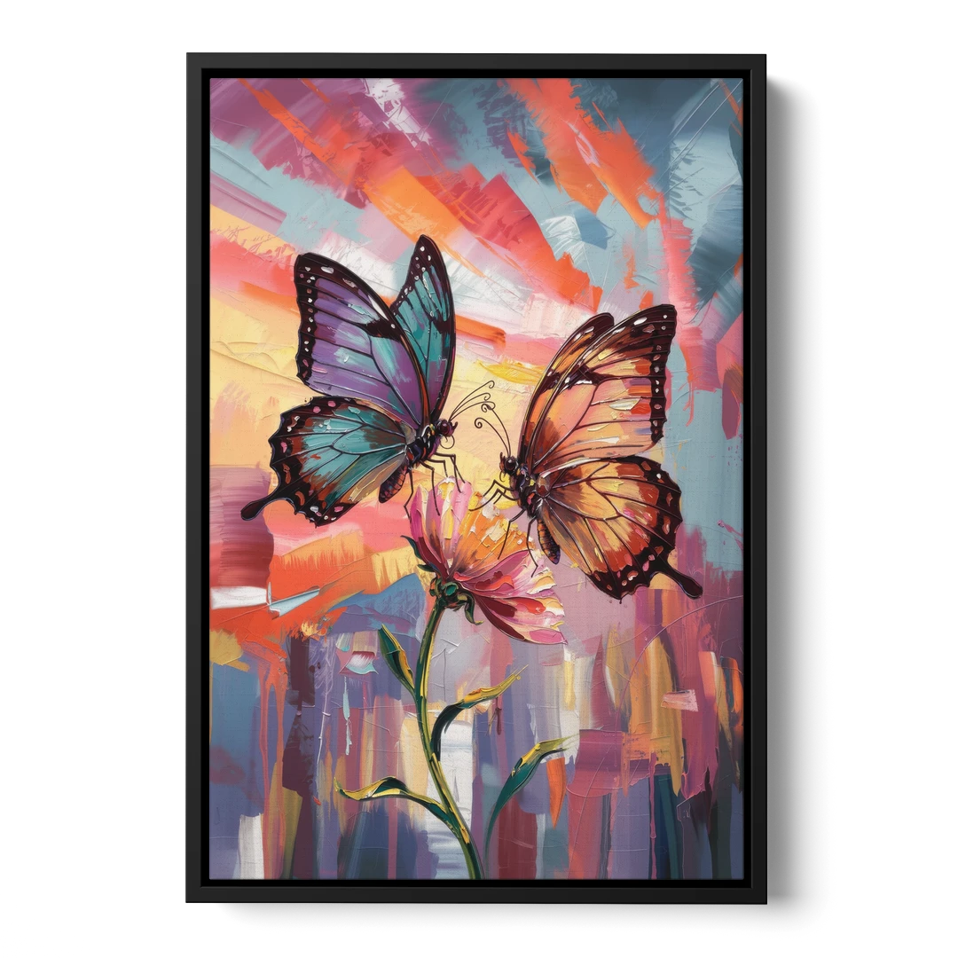 Affectionate Butterfly Kiss - Black Framed Canvas Wall Art - Front