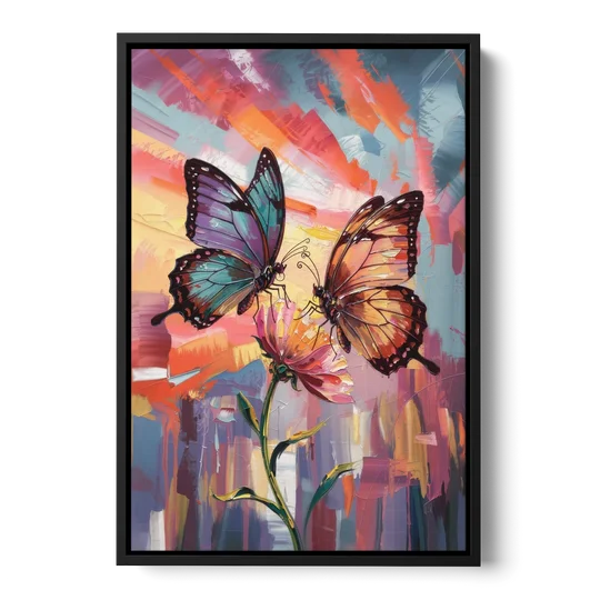 Affectionate Butterfly Kiss - Black Framed Canvas Wall Art - Front