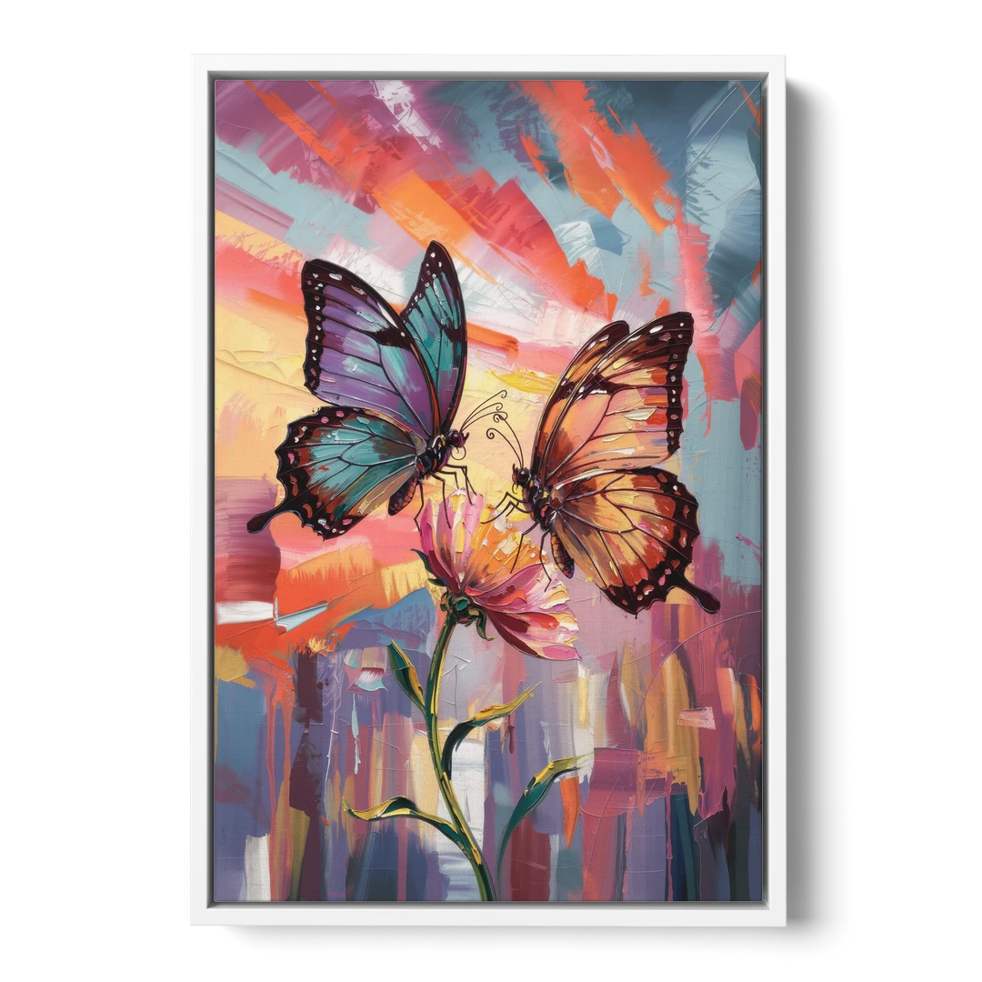 Affectionate Butterfly Kiss - White Framed Canvas Wall Art - Front