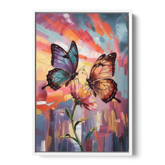 Affectionate Butterfly Kiss - White Framed Canvas Wall Art - Front
