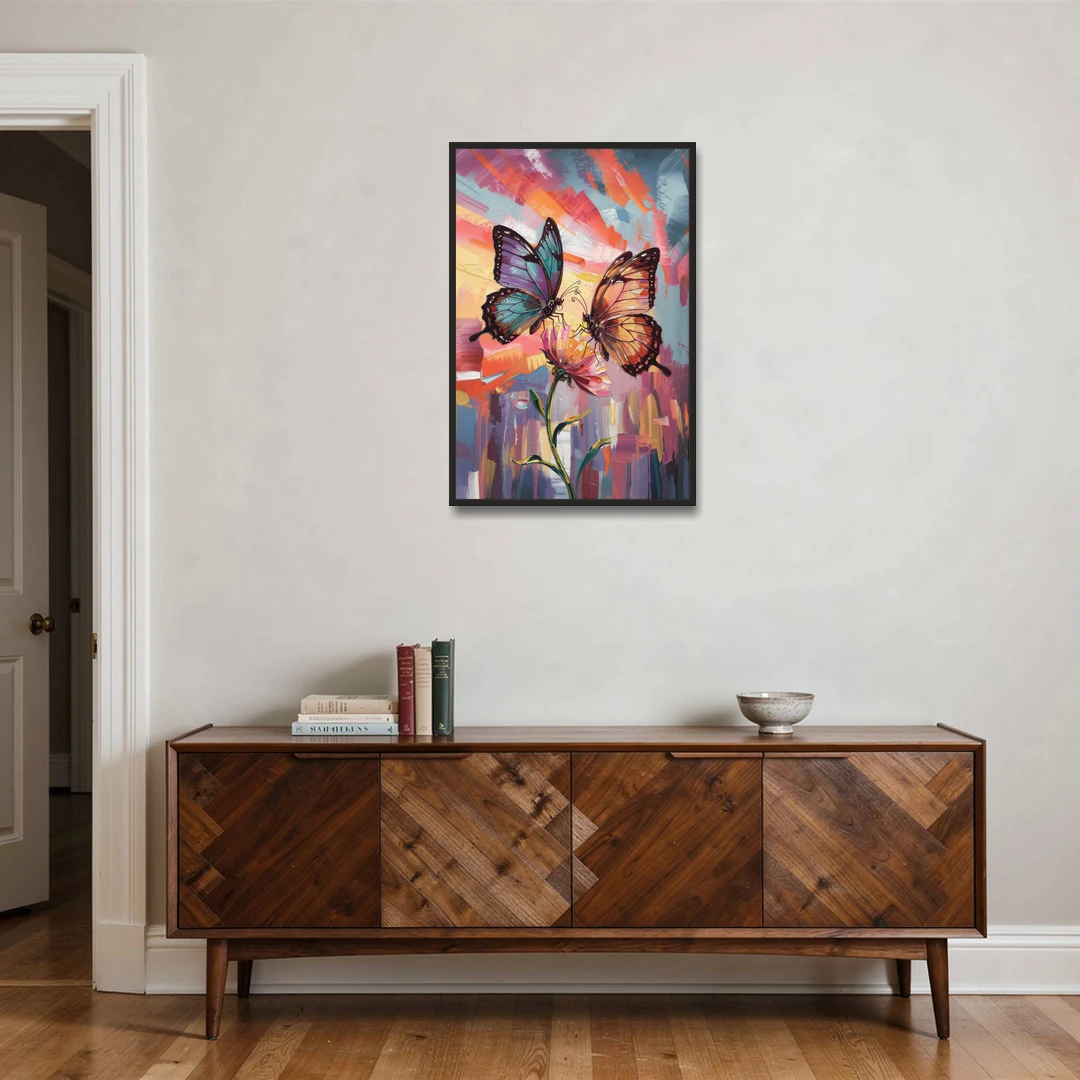Affectionate Butterfly Kiss - Black Framed Canvas Wall Art - Coffee Table - 24x36