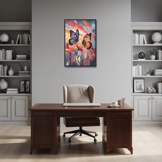 Affectionate Butterfly Kiss - Black Framed Canvas Wall Art - Office - 24x36