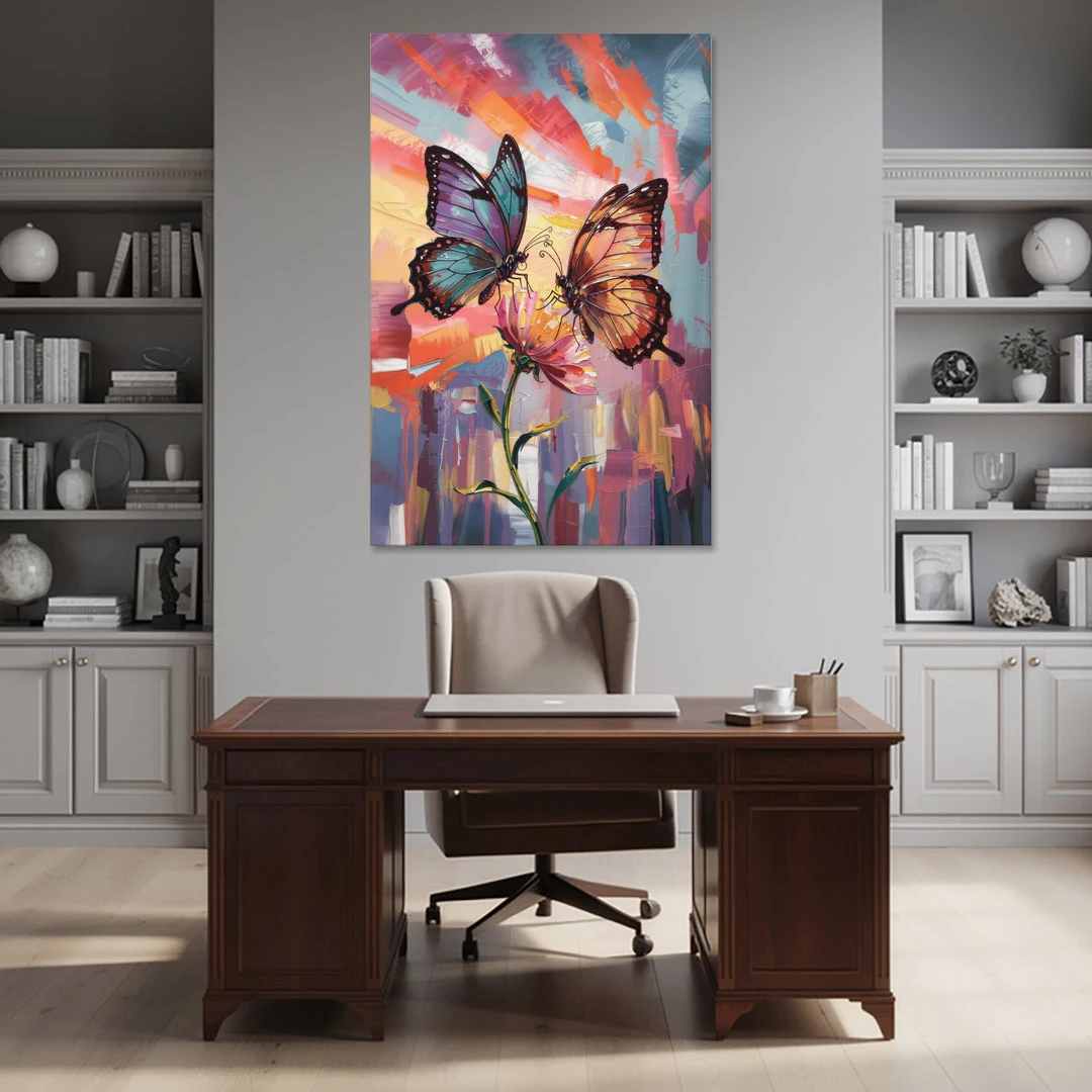 Affectionate Butterfly Kiss - Canvas Wall Art - Office - 40x60
