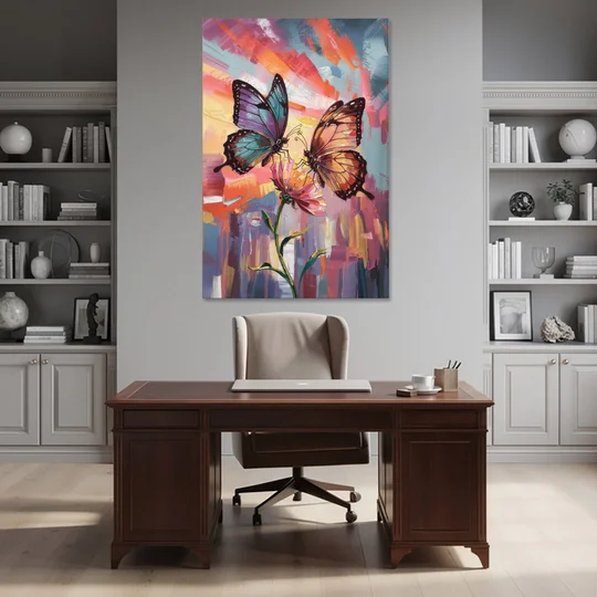 Affectionate Butterfly Kiss - Canvas Wall Art - Office - 40x60
