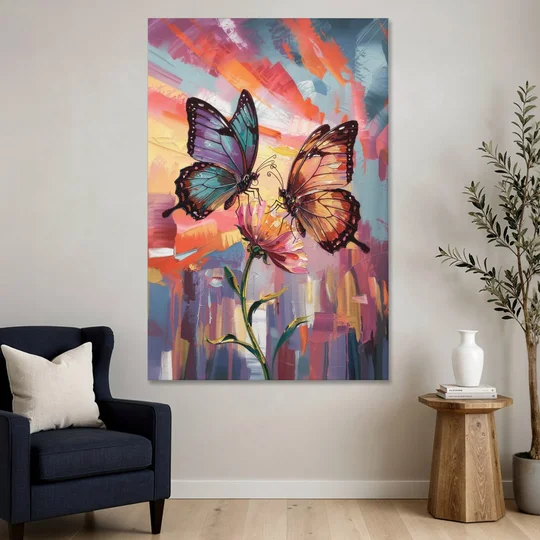 Affectionate Butterfly Kiss - Canvas Wall Art - Sofa - 40x60
