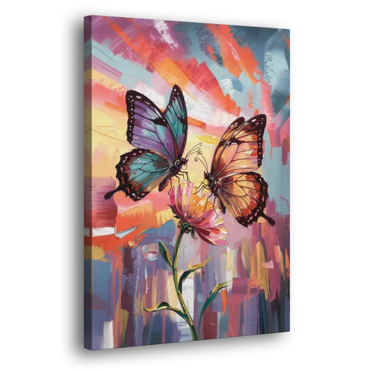 Affectionate Butterfly Kiss - Canvas Wall Art - Side