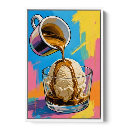 Affogato Espresso Pour in Pop Color - White Framed Canvas Wall Art - Front