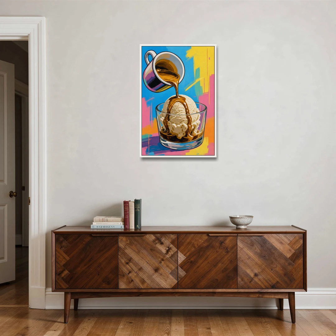 Affogato Espresso Pour in Pop Color - White Framed Canvas Wall Art - Coffee Table - 24x36