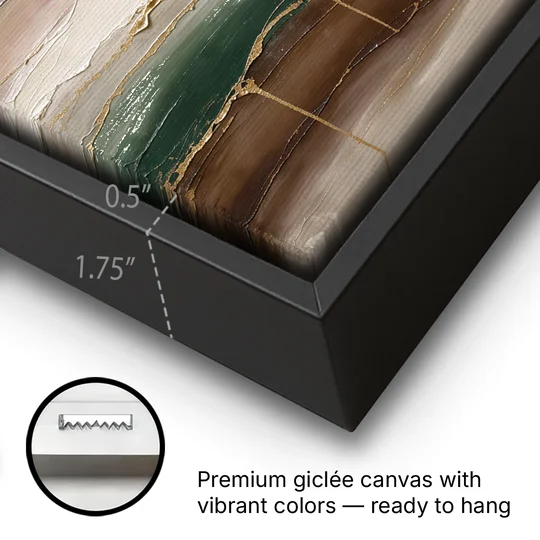 Agate Bands in Forest Green and Gold - Black Framed Canvas Wall Art - Gallery Wrap Corner