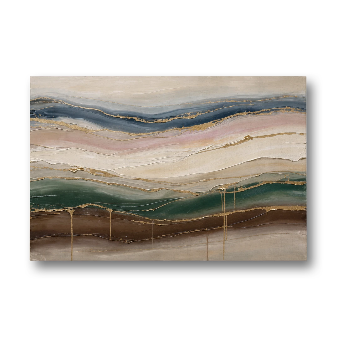 Agate Bands in Forest Green and Gold - Canvas Wall Art - Front