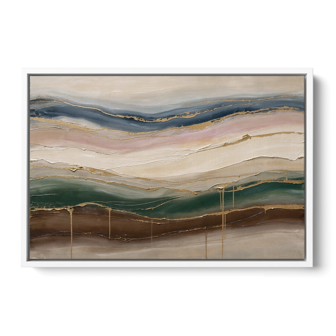 Agate Bands in Forest Green and Gold - White Framed Canvas Wall Art - Front