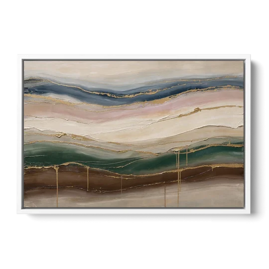 Agate Bands in Forest Green and Gold - White Framed Canvas Wall Art - Front