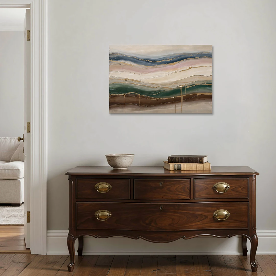 Agate Bands in Forest Green and Gold - Canvas Wall Art - Coffee Table - 36x24