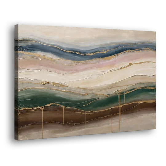 Agate Bands in Forest Green and Gold - Canvas Wall Art - Side