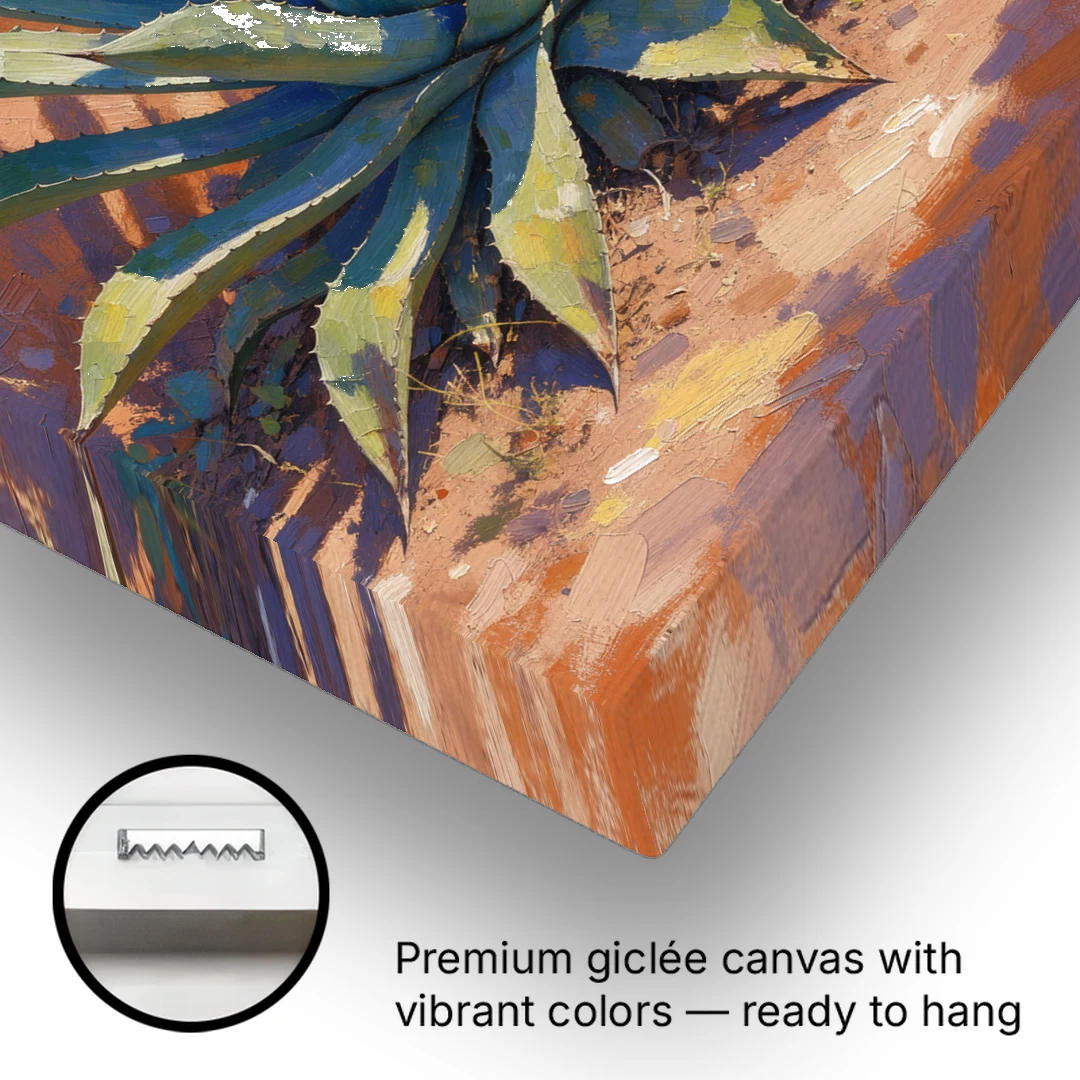Agave Painting Against a Sunlit Adobe Wall - Canvas Wall Art - Gallery Wrap Corner