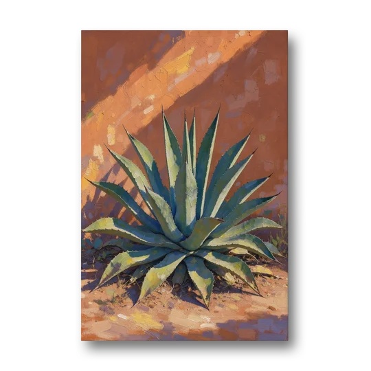 Agave Painting Against a Sunlit Adobe Wall - Canvas Wall Art - Front