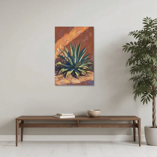 Agave Painting Against a Sunlit Adobe Wall - Canvas Wall Art - Coffee Table - 24x36