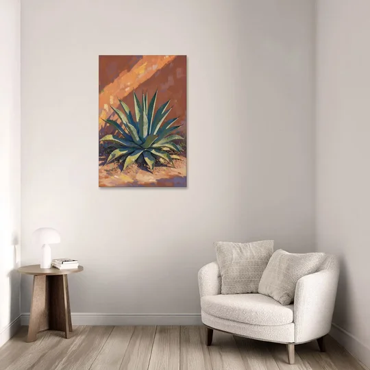 Agave Painting Against a Sunlit Adobe Wall - Canvas Wall Art - Sofa - 24x36