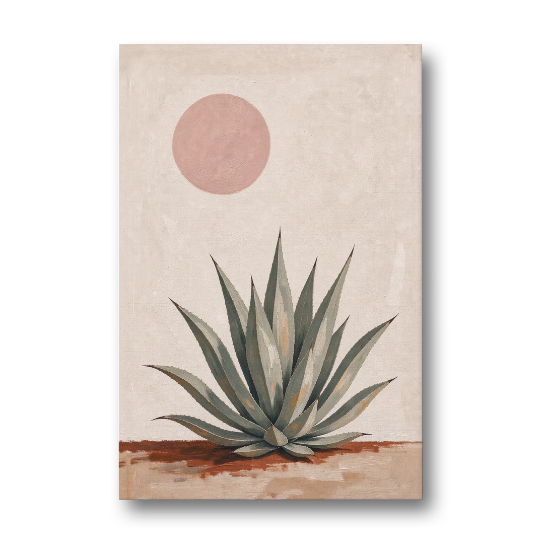 Agave Rosette Under a Blush Pink Sun - Canvas Wall Art - Front