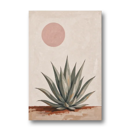 Agave Rosette Under a Blush Pink Sun - Canvas Wall Art - Front