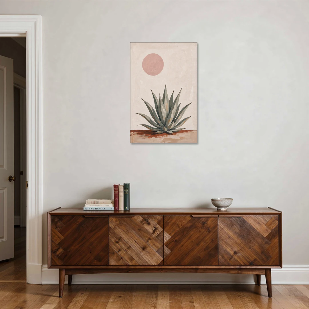 Agave Rosette Under a Blush Pink Sun - Canvas Wall Art - Coffee Table - 24x36